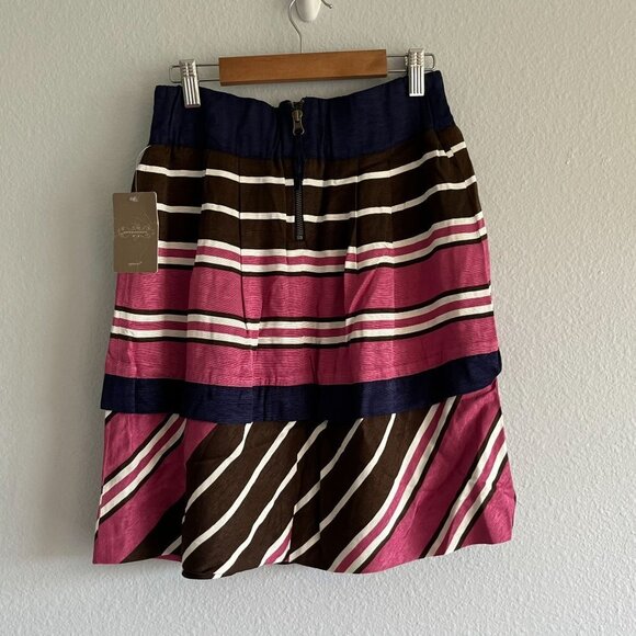 Maeve Anthropologie Ellery Striped Tiered Mini Skirt Pleated Pink Navy Sz 0 NWT - Picture 5 of 9